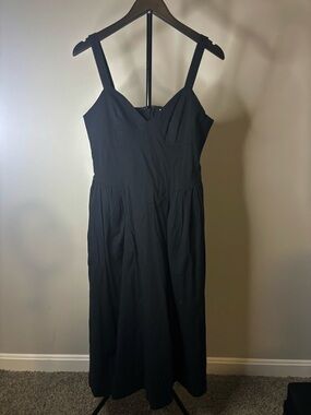 Women's Black Midi Dress with Sweetheart Neckline